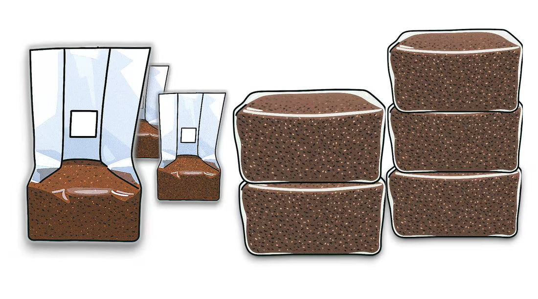 Graphic Images of CVG mushroom substrate in 3T grow bags