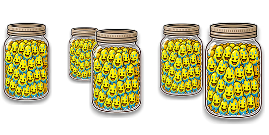 cartoon drawing of five jars of yellow drippy corn