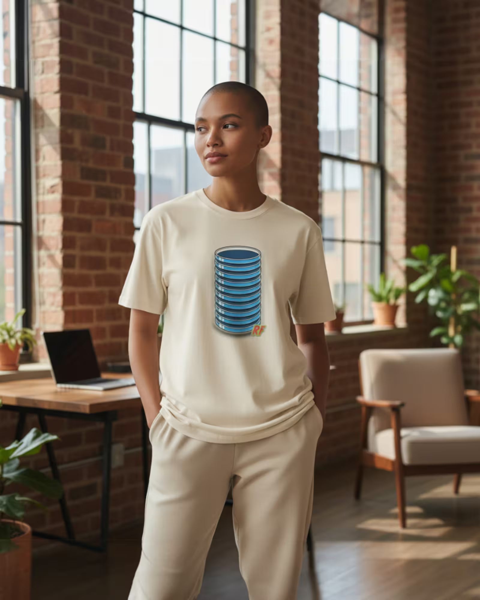 cartoon stack of clean agar plates for mushroom culture printed on oversized faded t-shirt