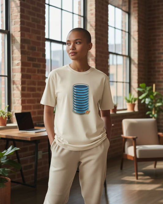 cartoon stack of clean agar plates for mushroom culture printed on oversized faded t-shirt