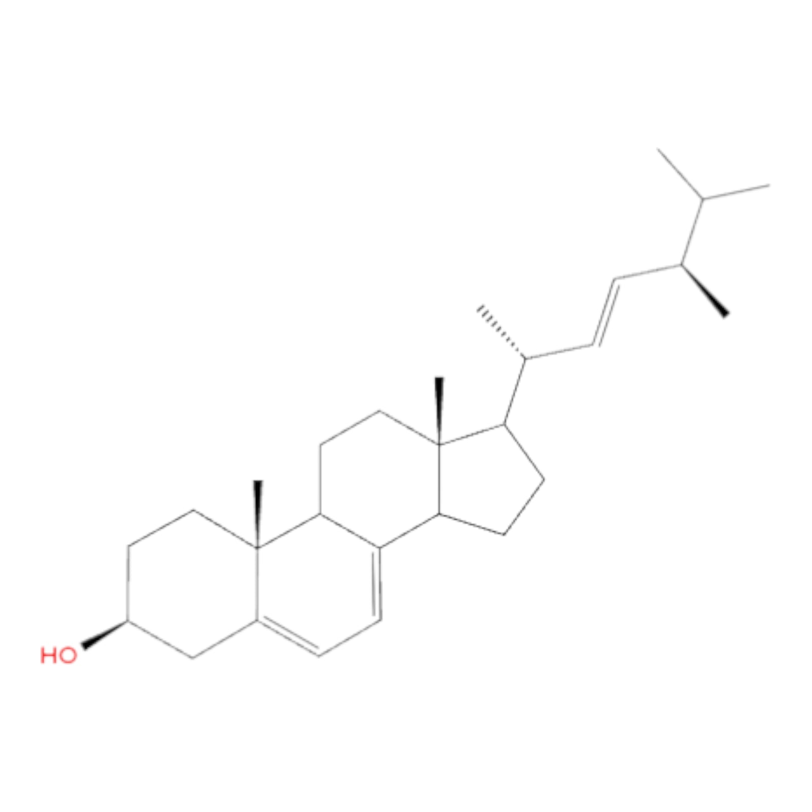 Ergosterol chemical structure diagram of a steroid hormone on a white background