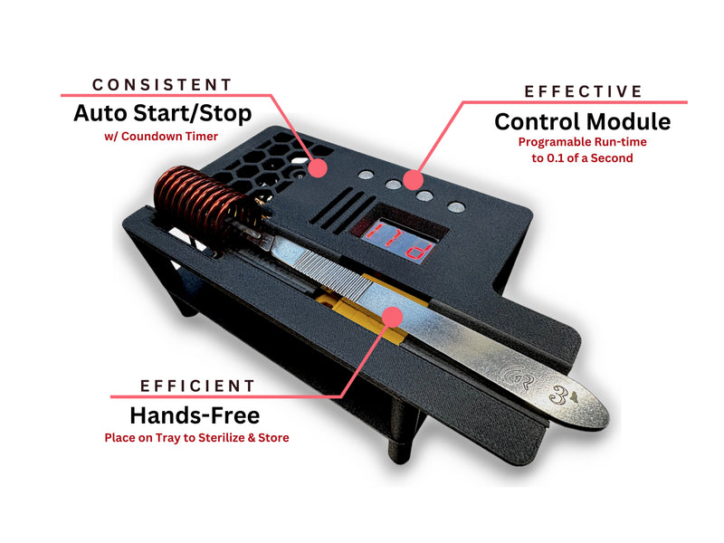 Infographic highlighting the black FlatTop induction sterilizer's features