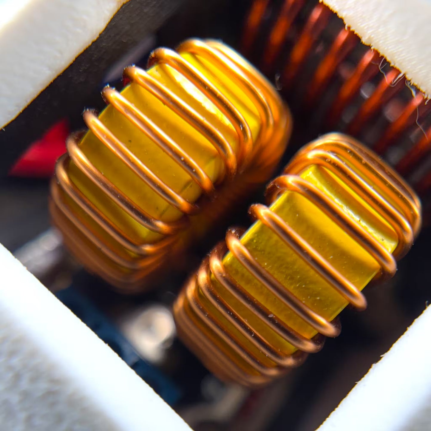 Close-up of a induction sterilizer's transformer with copper coils