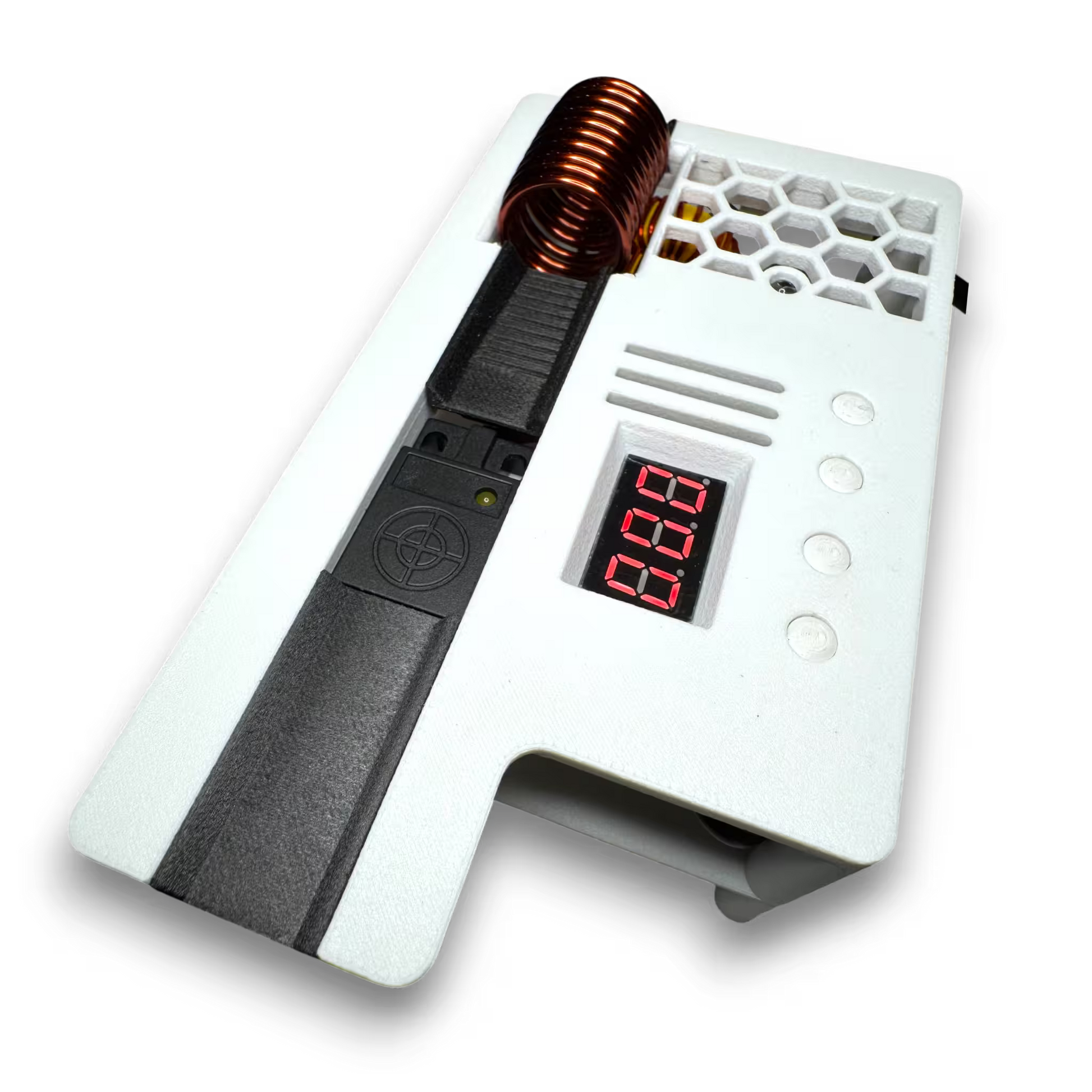 White Automatic induction sterilizer with digital display on a white background