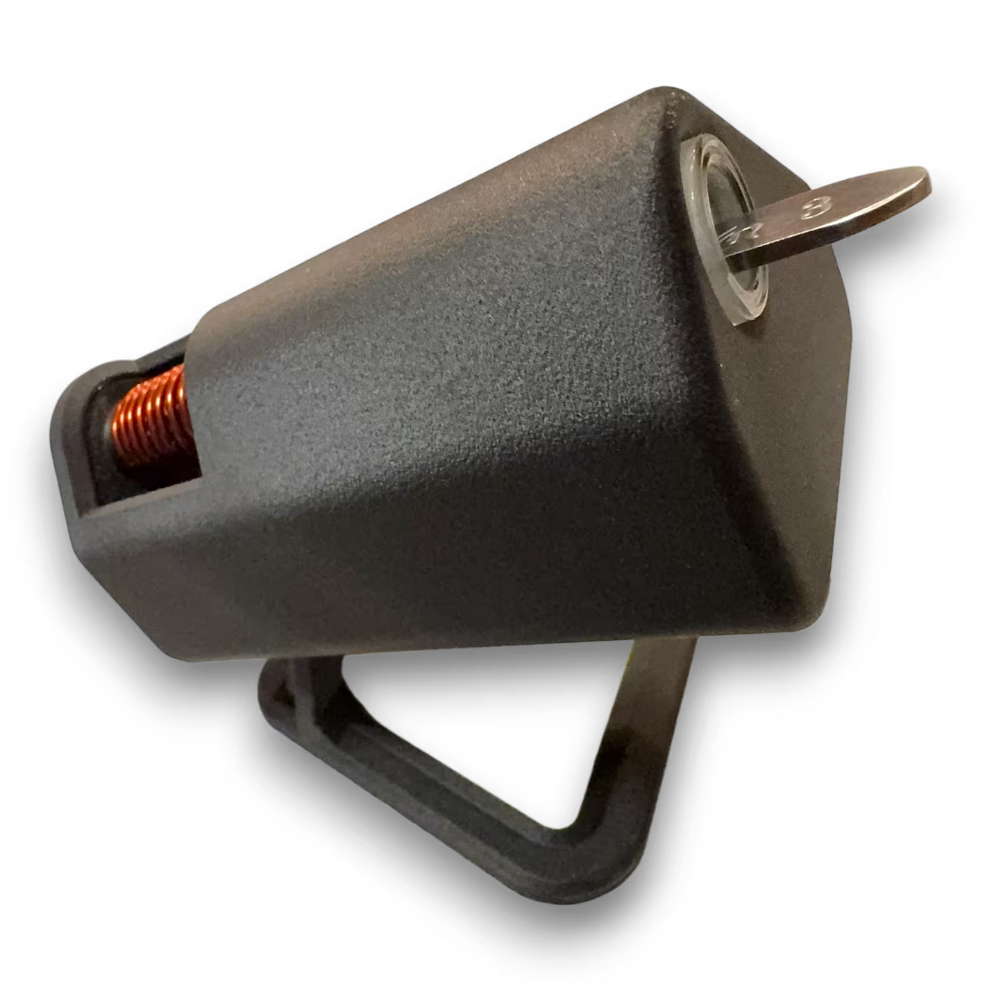 Induction Sterilizer side shot showing the coil and barrel with a scalpel resting inside. 