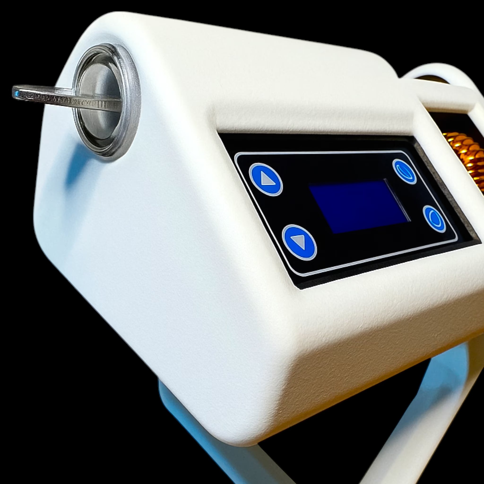 White mycology induction sterilizer with digital display and control buttons on a black background