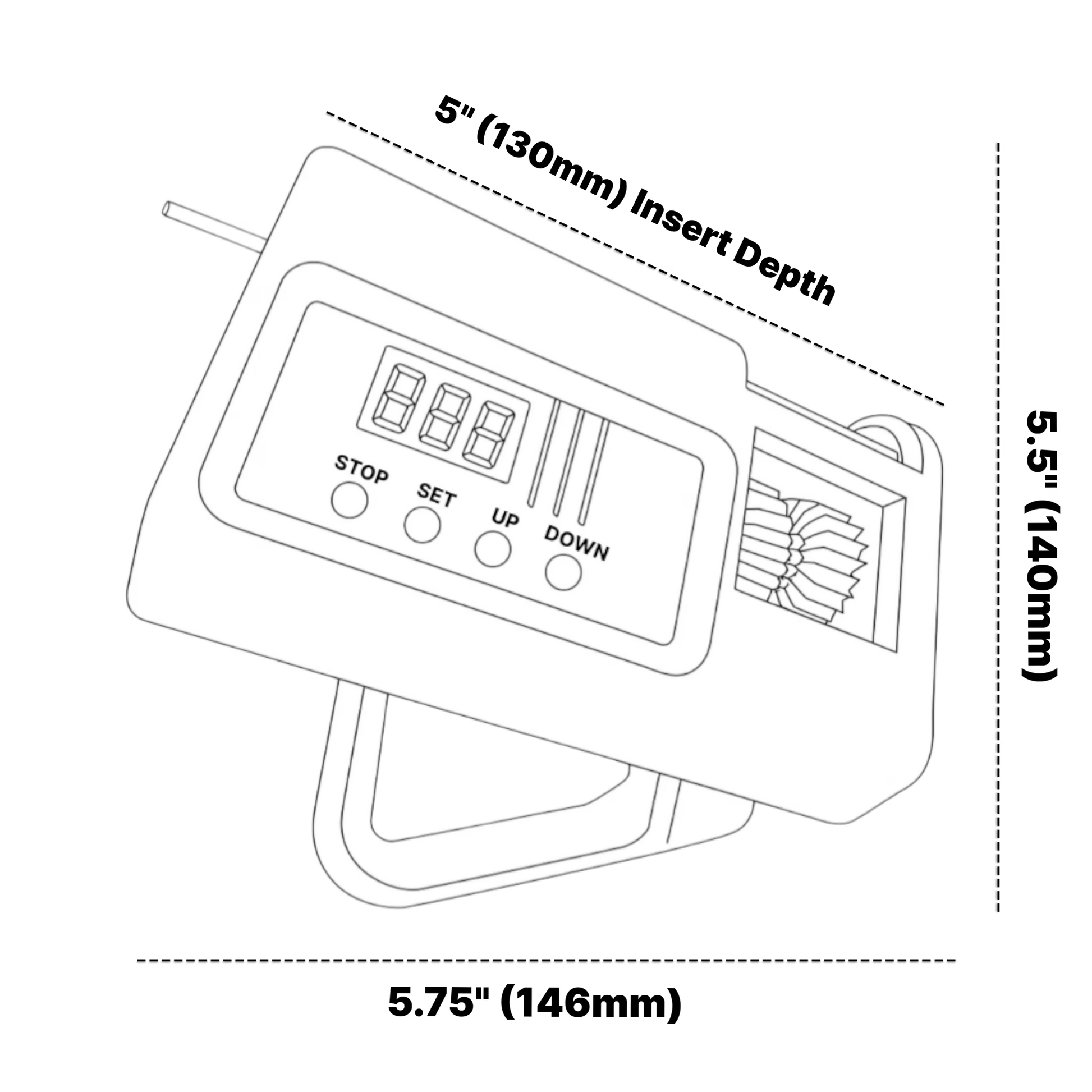 Black and white line drawing of a side view of an automatic induction sterilizer with product dimensions