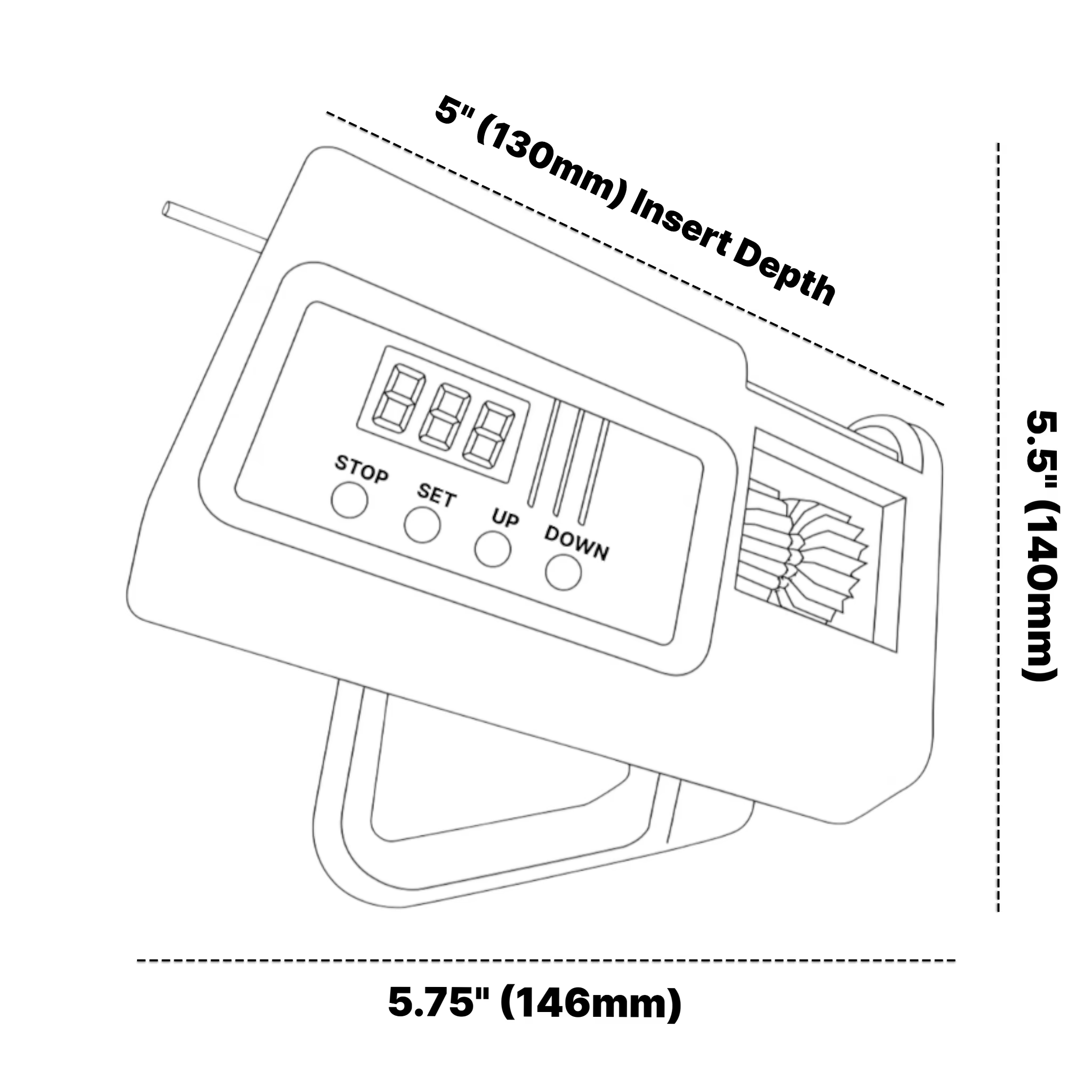 Black and white line drawing of a side view of an automatic induction sterilizer with product dimensions