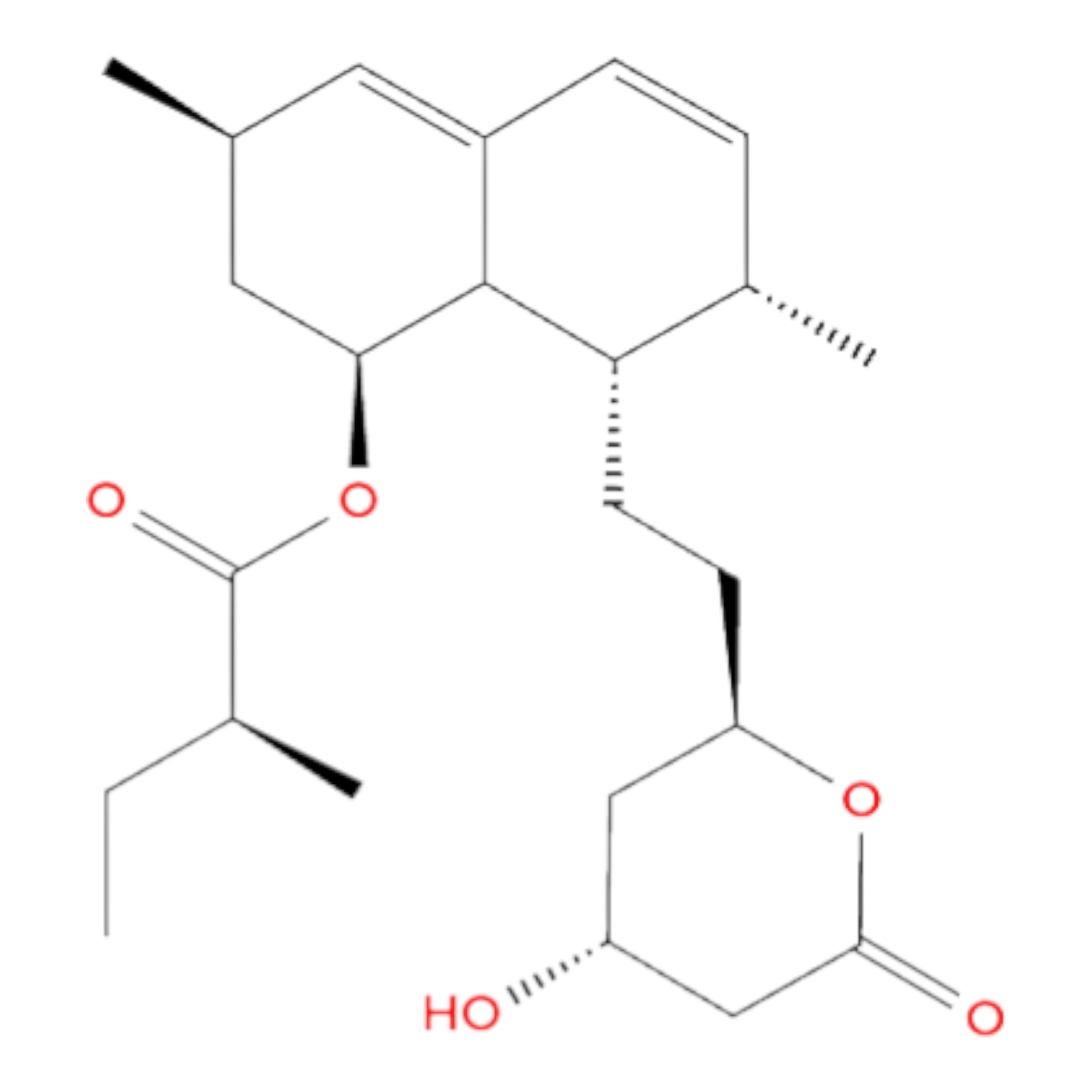 Lovastatin (mevinolin) chemical structure diagram of a molecule with carbon and oxygen atoms
