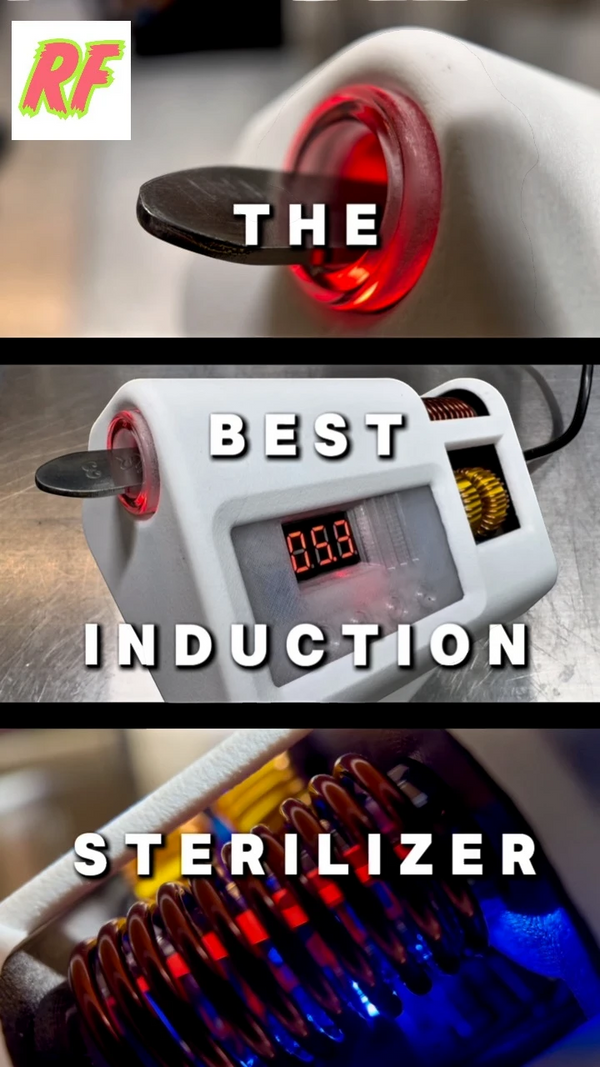 Induction sterilizer with text 'The Best Induction Sterilizer' and brand logo.