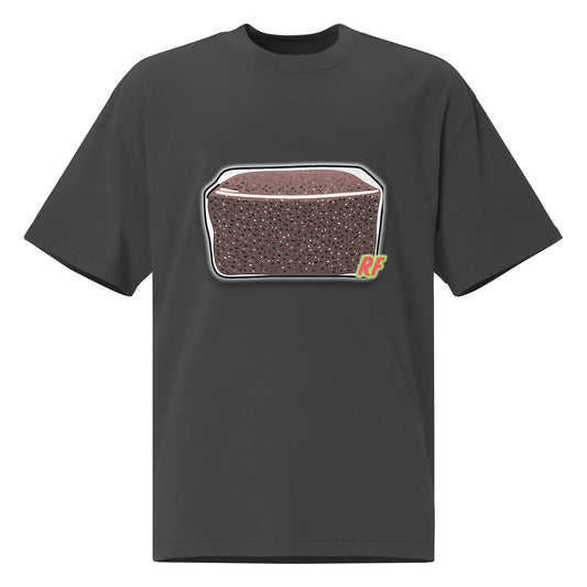 Black t-shirt with a graphic of a loaf of bread on a white background
