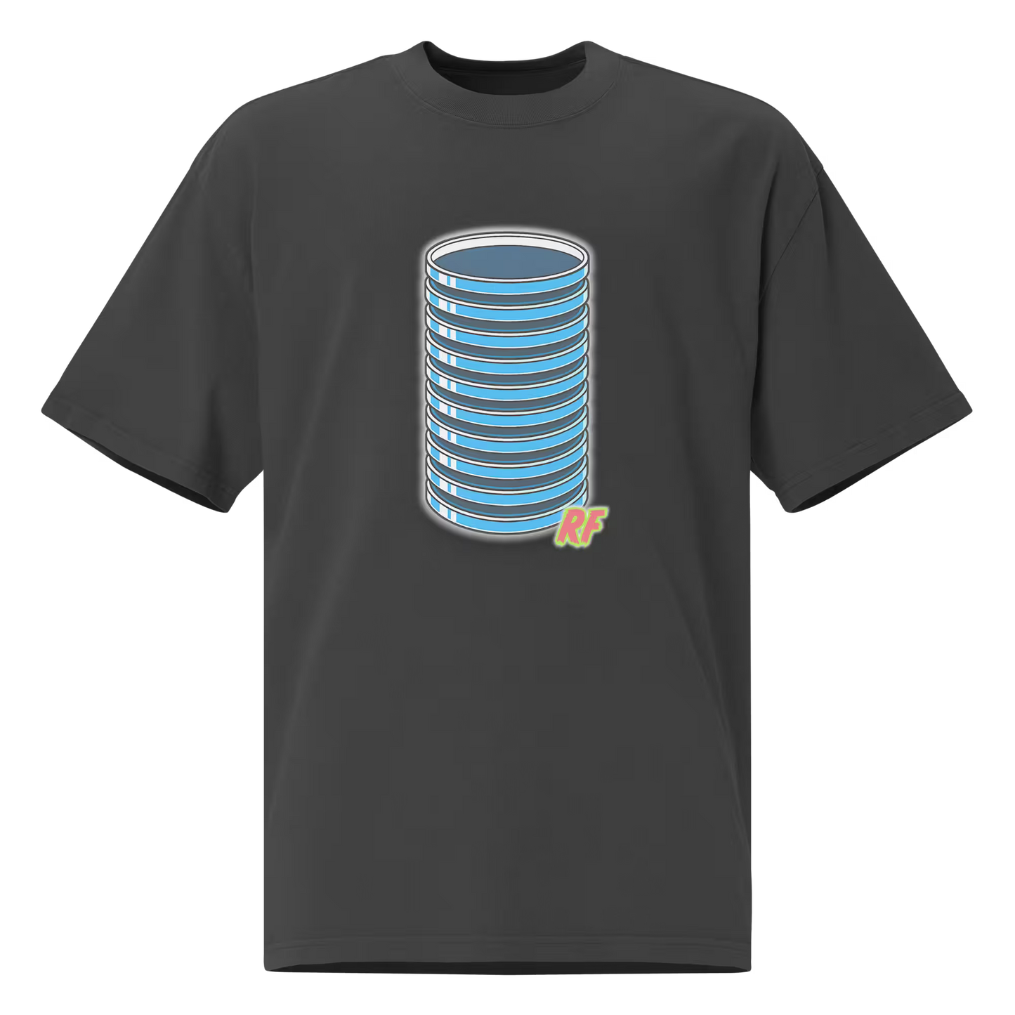 cartoon stack of clean agar plates for mushroom culture printed on oversized faded t-shirt