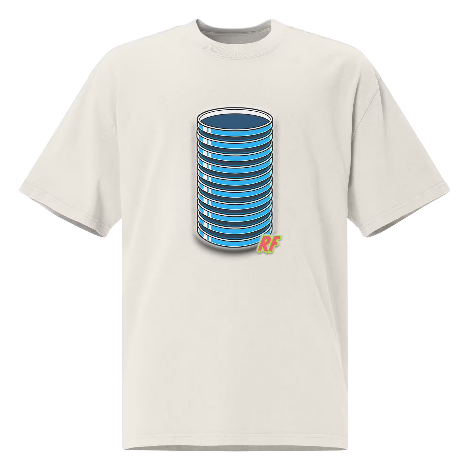cartoon stack of clean agar plates for mushroom culture printed on oversized faded t-shirt