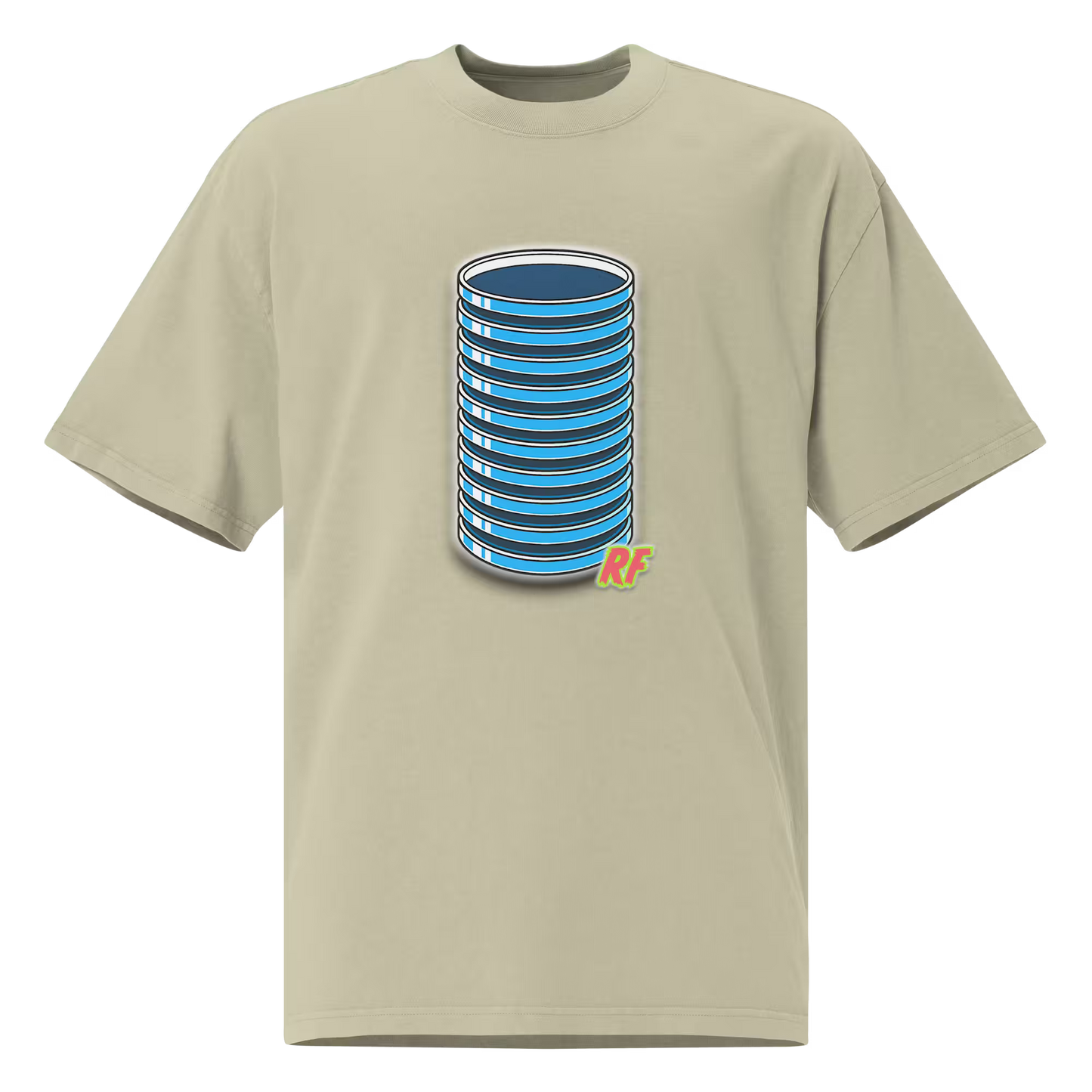 cartoon stack of clean agar plates for mushroom culture printed on oversized faded t-shirt