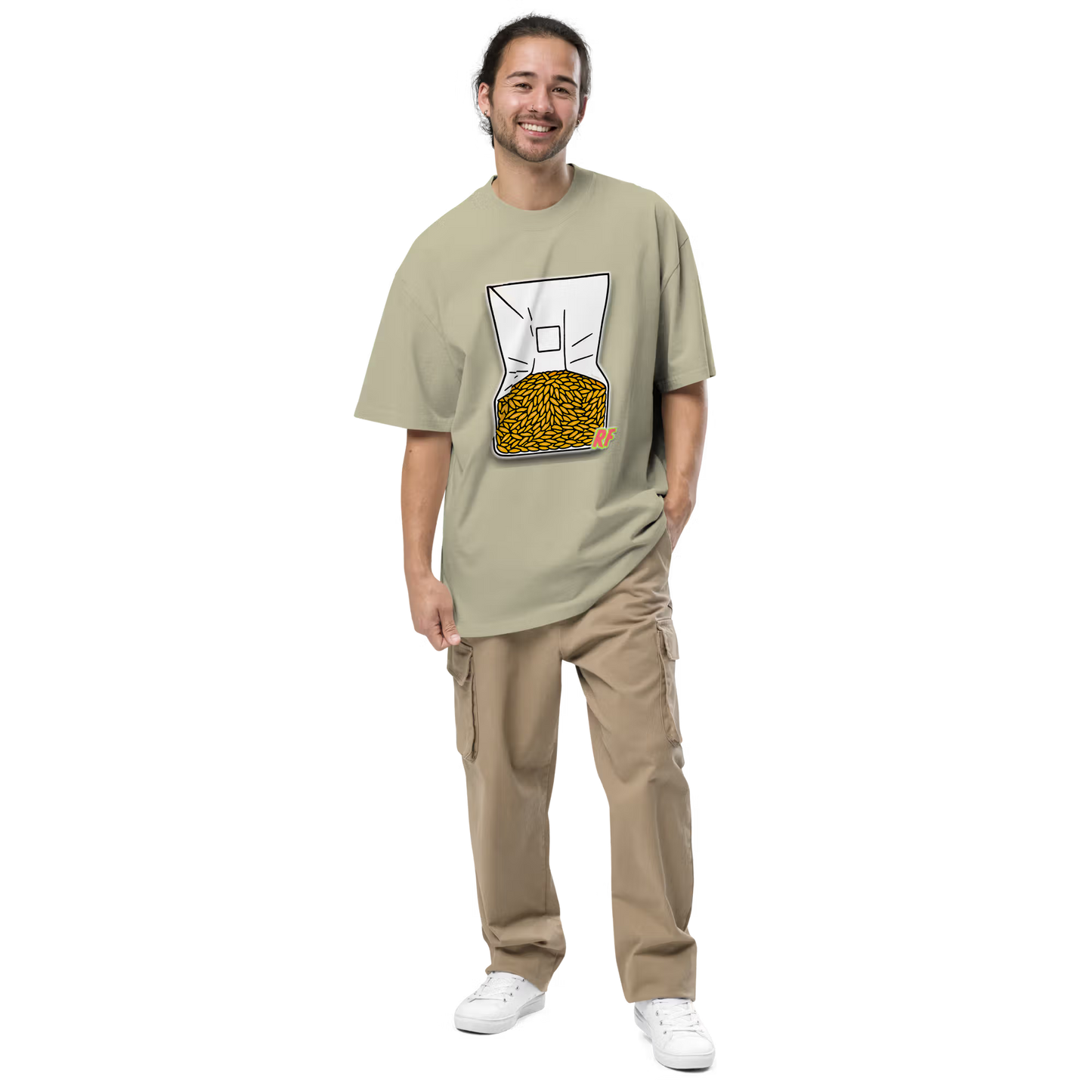 Man wearing Faded Eucalyptus Grain Spawn Oversized T-shirt