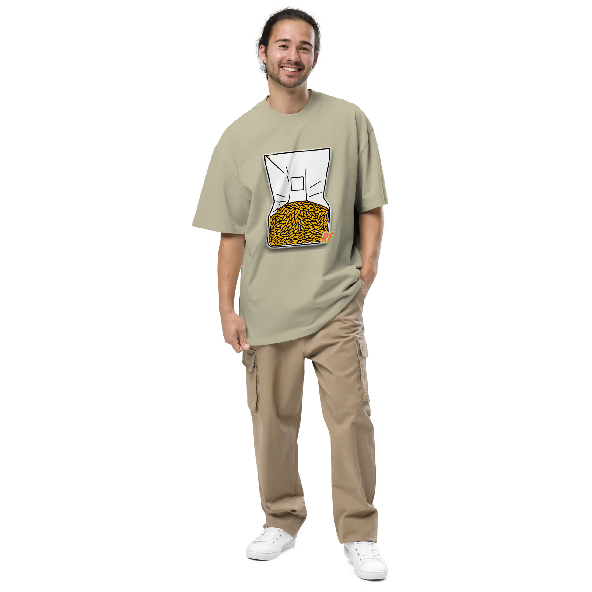 Man wearing Faded Eucalyptus Grain Spawn Oversized T-shirt