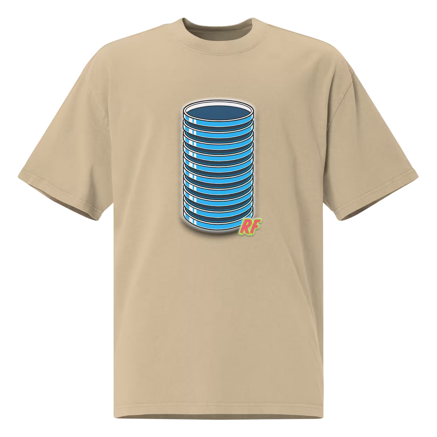 cartoon stack of clean agar plates for mushroom culture printed on oversized faded t-shirt