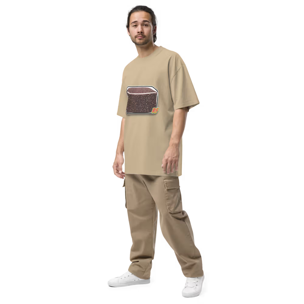 Man wearing Faded Khaki CVG Tek Oversized Tee